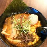 Spicy Tonkotsu Ramen · Regular noodle, pork chashu, green onion, kikurage, black mushroom, spisy paste.