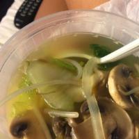 6 Dumpling Soup · Regular size only. Homemade dumplings served with soup veggies in a chicken broth.