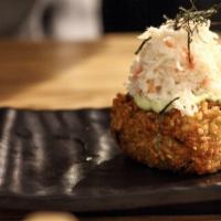 Onigiri California · Rice ball, crab meat, edamame puree, seaweed.