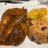 Brown Stew Chicken · Bone-in chicken simmered to perfection in a smooth and brown stew sauce. Includes choice of ...