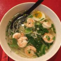 Shrimp Ramen · Choice of shrimp or shrimp tempura, egg, bok choy, pickled bamboo, fish cake, green onion, b...