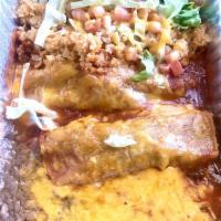 Enchiladas · Choice of chicken, picadiilo, beef or cheese.