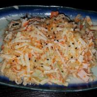 Kani Salad · Creamy crab stick, crunchy and cucumber with masago.