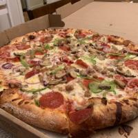 Supreme Pizza · Pepperoni, sausage, red onions, green peppers, and mushrooms.