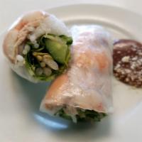 Summer Rolls · Shrimp and pork wrapped in rice paper with vermicelli, mint, lettuce, cucumber and bean spro...