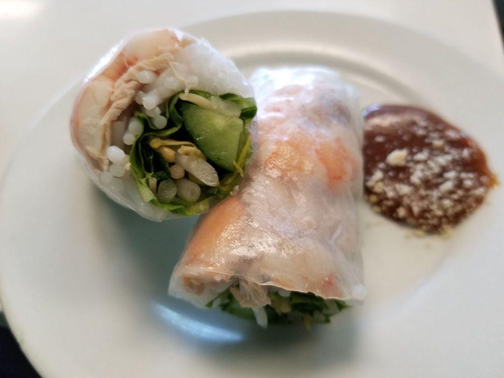 Summer Rolls · Shrimp and pork wrapped in rice paper with vermicelli, mint, lettuce, cucumber and bean sprouts served with peanut sauce.