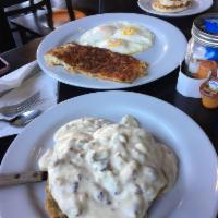 Chicken Fried Steak · Lightly battered hammered steak, covered in house sausage country gravy, with three eggs any...