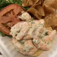 Jumbo Shrimp Salad Sandwich in Buttery Brioche Lunch · Lettuce and tomato.