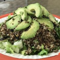 Quinoa Salad · Over bed lettuce, quinoa, 1 scoop of avocado.