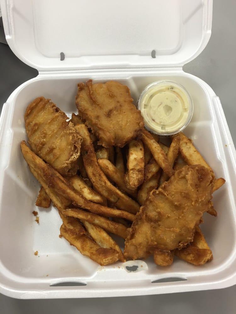 Fish and Chips · Beer battered cod fish, served with tartar sauce and your choice of regular or battered fries, sweet potato or onion rings.