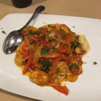 Pollo Cacciatore · Chicken breast sauteed with peppers, onions and mushrooms in our homemade fresh tomato sauce.