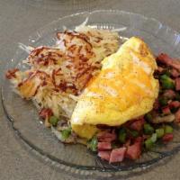 Denver Omelette · Ham, green peppers, onions, and cheese.