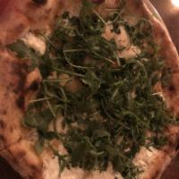 Biancoverde Pizza · Served with fresh mozzarella, Parmigiano Reggiano, ricotta, and arugula.