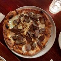Wiseguy Pizza · Served with house-smoked mozzarella, wood-roasted onion, and fennel sausage.