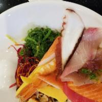 Chirashi · Assorted today fresh fish, seaweed salad, squid salad, crab stick, and Japanese sweet egg su...