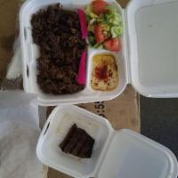 Beef Kabob Plate · Grilled beef flap meat with a special blend of seasonings.