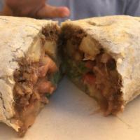 California Burrito · Flour tortilla, beans, choice of meat, cheese, guacamole, fries, avocado cream, pico de gall...