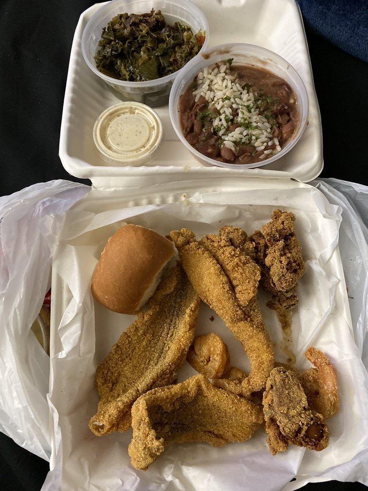 Fish, Shrimp and Oysters Combo Meal · Includes 2 sides.