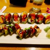 Spicy Crispy Tuna Roll · Deep-fried roll. Spicy tuna, crab stick, cream cheese, and avocado topped with eel sauce and...