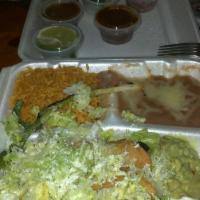 Flautas · Choice of chicken, beef or potatoes with lettuce, cheese, sour cream, and guacamole.