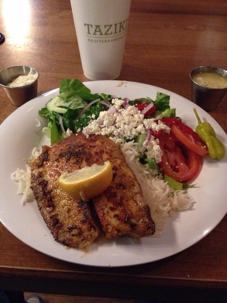 Grilled Tilapia · Grilled blackened tilapia, served with caper-dill sauce. Gluten-free. 