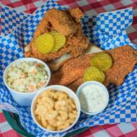 Big Shake's Combo Platter · Breast quarter, catfish fillet, coleslaw(sold out), white bread, pickles and choice of side.