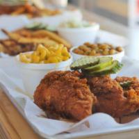 3 Jumbo Chicken Tenders Platter · Includes 1 side, white bread and pickles.