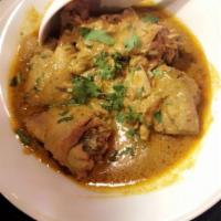 Chicken Korma · Chicken braised in a spiced sauce made with yogurt, cream, nut or seed paste.