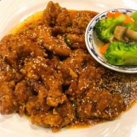 Sesame Chicken · Crispy chicken sauteed in a chef's special sesame sauce. Hot and spicy.