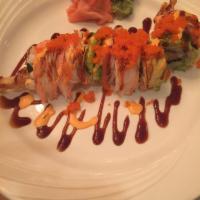 Formosa Roll · Tempura shrimp rolled with crab and avocado on top served with spicy mayo teriyaki sauce and...