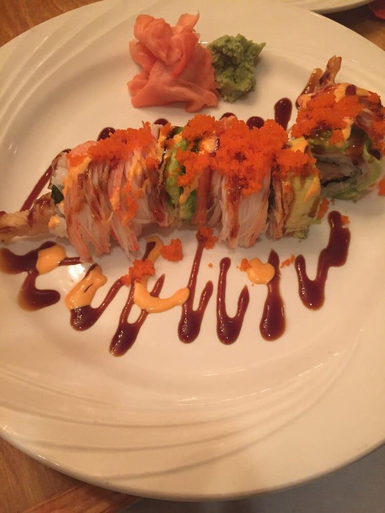 Formosa Roll · Tempura shrimp rolled with crab and avocado on top served with spicy mayo teriyaki sauce and masago.