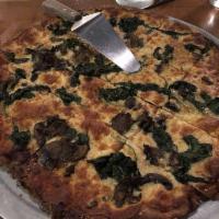 Wood Oven Wild Mushroom and Spinach Pizza · 