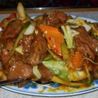 Szechuan Beef · Cooked with celery and carrot.