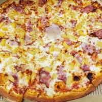 Hawaiian Pizza · Marinara sauce, mozzarella cheese, Canadian bacon, pineapple and extra mozzarella cheese. Al...