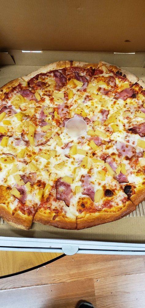 Hawaiian Pizza · Marinara sauce, mozzarella cheese, Canadian bacon, pineapple and extra mozzarella cheese. All pizza crusts are brushed with butter sauce.