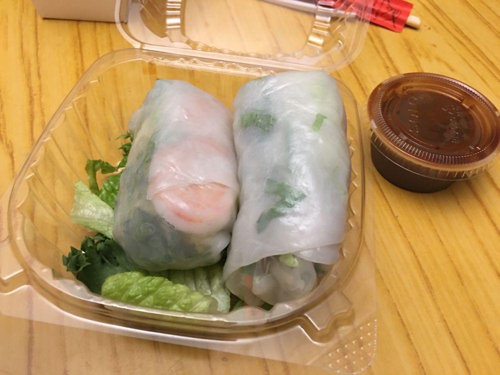 Shrimp Summer Roll · Steamed shrimp with mixed vegetables mints  noodles wrapped in a rice paper served with tamarind hoisin sauce.
