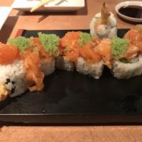 Angry Dragon Roll · Shnmp tempura, unagi, avocado and cucumber with spicy sauce.