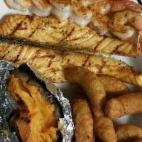 Grilled Salmon and Jumbo Shrimp · 