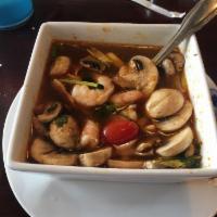 Tom Yum Soup · Mushrooms, tomatoes, and shrimp.  