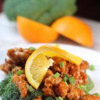 Orange Chicken · Tender marinated chicken breast and broccoli in orange sauce. 