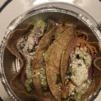 3 Tacos · Our tacos are topped off with white onions & cilantro mix, cojito cheese, and our homemade j...
