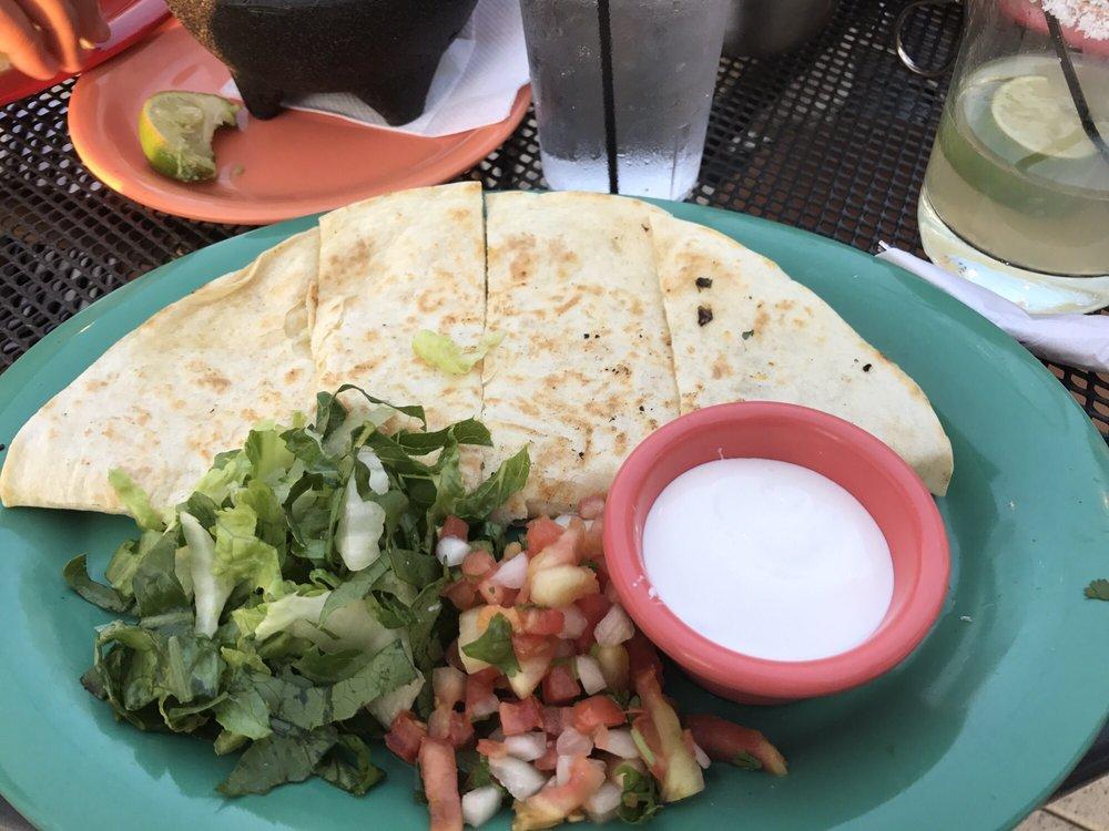 Quesadillas · Melted cheese inside flour tortillas and served with sides of pico de Gallo and crema. Add protein for an additional charge.