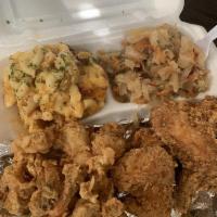 Fried Chicken and Shrimp Dinner · 3 wings and 5 shrimp.