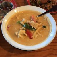Red Curry · Bell peppers, bamboo shoots, basil, red curry and coconut milk.