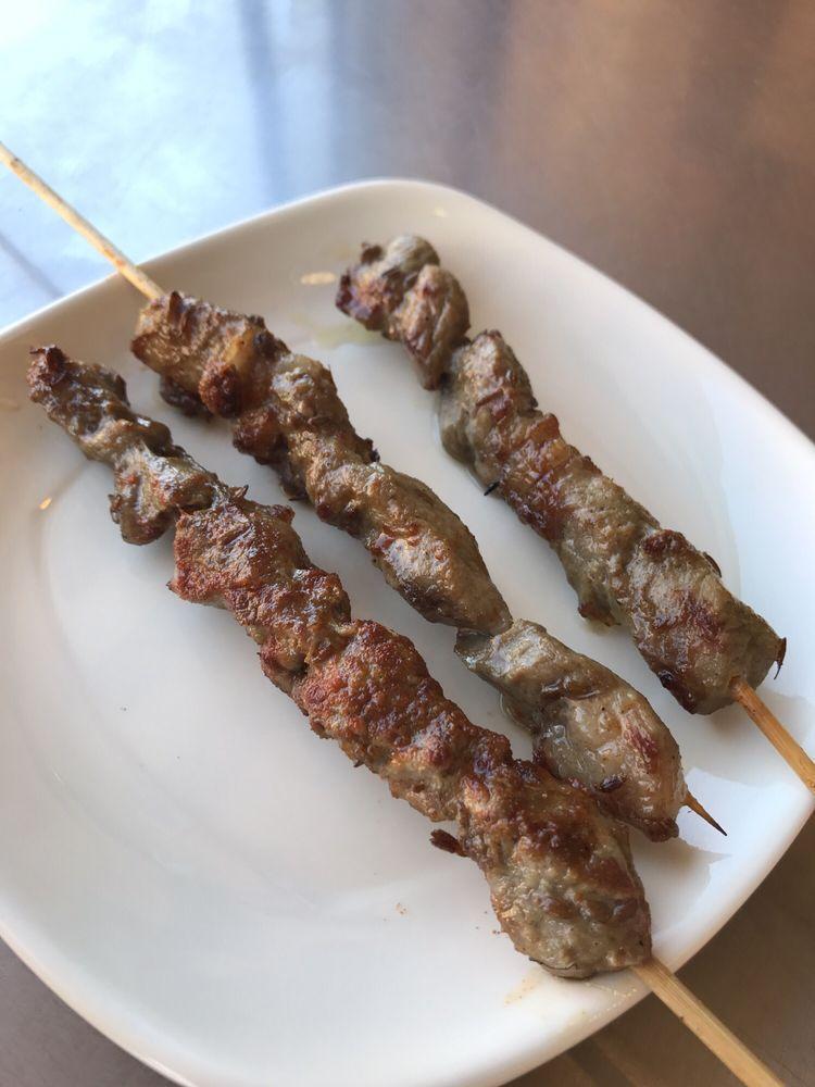 Lamb Skewers · 3 pieces. Cubed lamb blended with hints of cumin and ground red pepper. Served spicy.