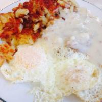 Chicken Fried Steak · Served with two eggs, hashbrowns and toast.