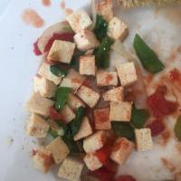Tofu Scramble · Diced & seasoned tofu, tossed and sautéed with fresh veggies: green peppers, spinach, roaste...