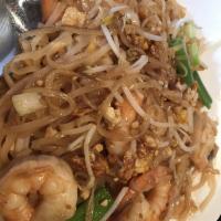 Pad Thai Noodles · Rice noodles, bean sprouts, scallions, eggs and peanuts.