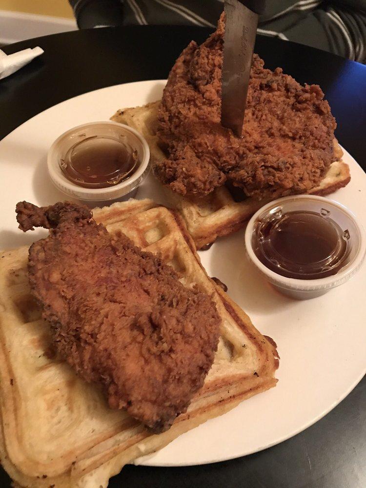 Chicken and Waffle Sliders · 2 cinnamon roll waffles with our double dipped fried chicken breast.