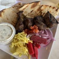 Steak Kabob · Chunks of beef tenderloin, marinated and charbroiled to your liking.